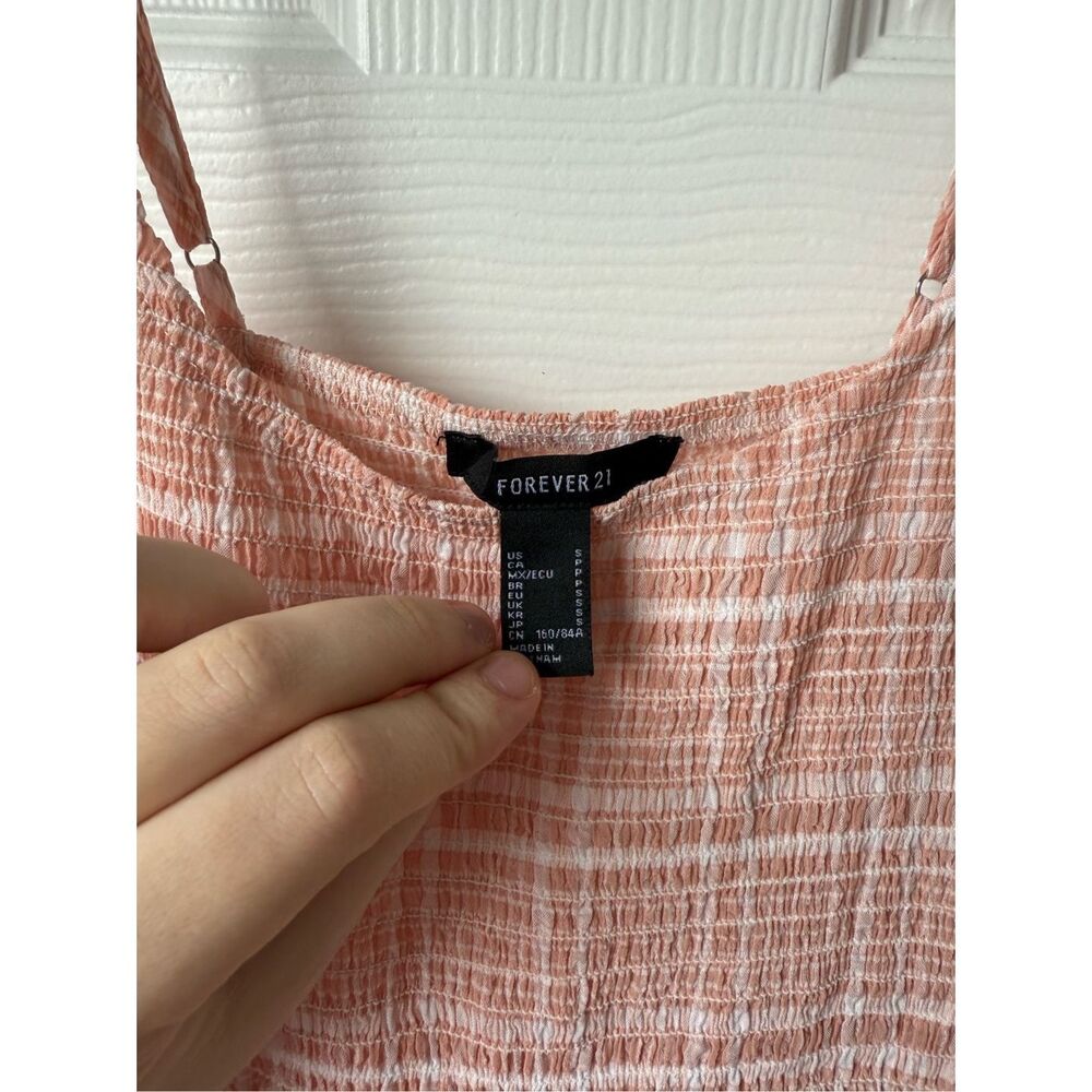 Forever 21 Dress Small Women's Peach White Mini Sundress Plaid Lined - Picture 2 of 4